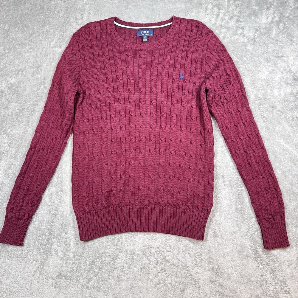 Polo Ralph Lauren Mens XL‎ Red Cable Knit Cotton Crewneck Sweater Pony Logo